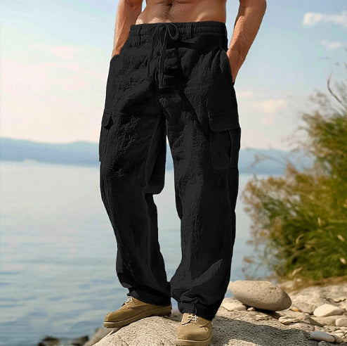 Men's Cargo Trousers Adjustable Waist Multi-Pocket Utility Tapered Drawstring Casual Streetwear Workwear Everyday