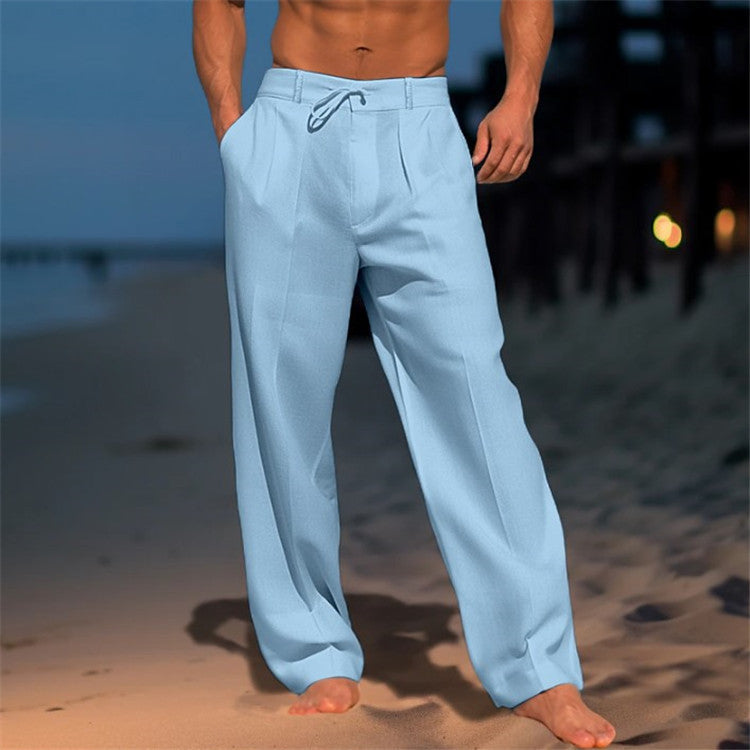 Men's Beach Trousers Linen Relaxed Fit Drawstring Elastic Waist Breathable Casual Holiday Everyday Loungewear Corin
