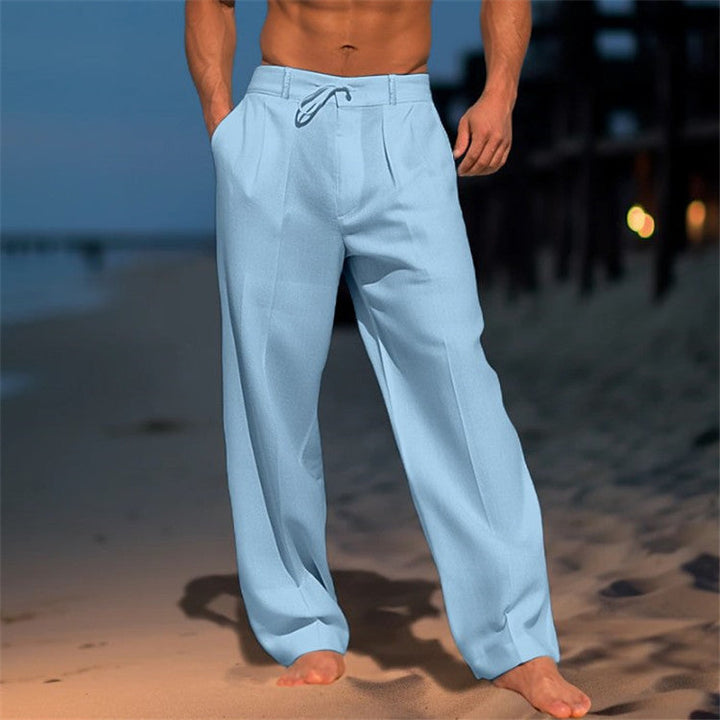 Men's Beach Trousers Linen Relaxed Fit Drawstring Elastic Waist Breathable Casual Holiday Everyday Loungewear Corin