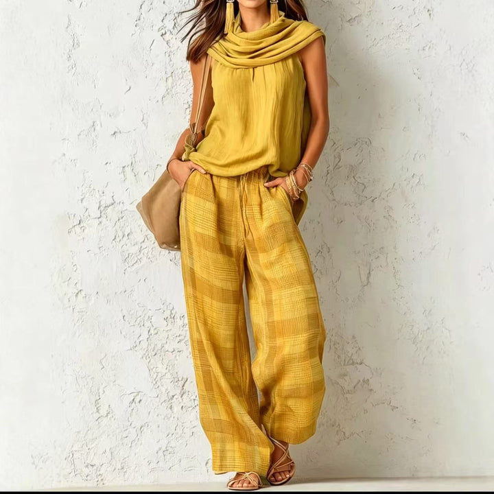Plaid Wide-Leg Trousers Set