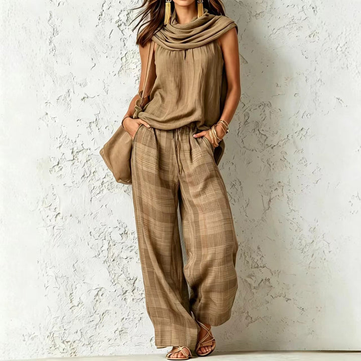 Plaid Wide-Leg Trousers Set