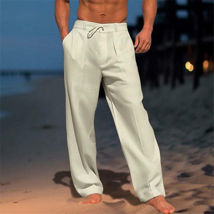 Men's Beach Trousers Linen Relaxed Fit Drawstring Elastic Waist Breathable Casual Holiday Everyday Loungewear Corin