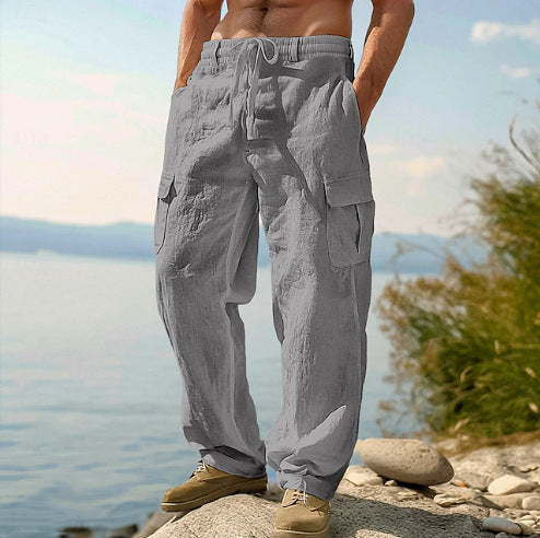 Men's Cargo Trousers Adjustable Waist Multi-Pocket Utility Tapered Drawstring Casual Streetwear Workwear Everyday