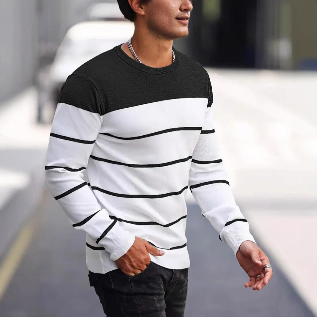 Men's Striped Knit Sweater Long Sleeve Crew Neck Casual Everyday Wear