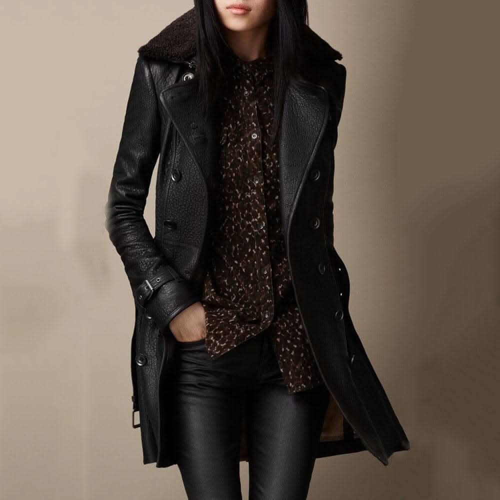 Virelia | Sophisticated Leather Trench Coat