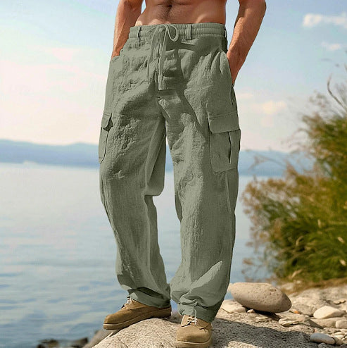 Men's Cargo Trousers Adjustable Waist Multi-Pocket Utility Tapered Drawstring Casual Streetwear Workwear Everyday