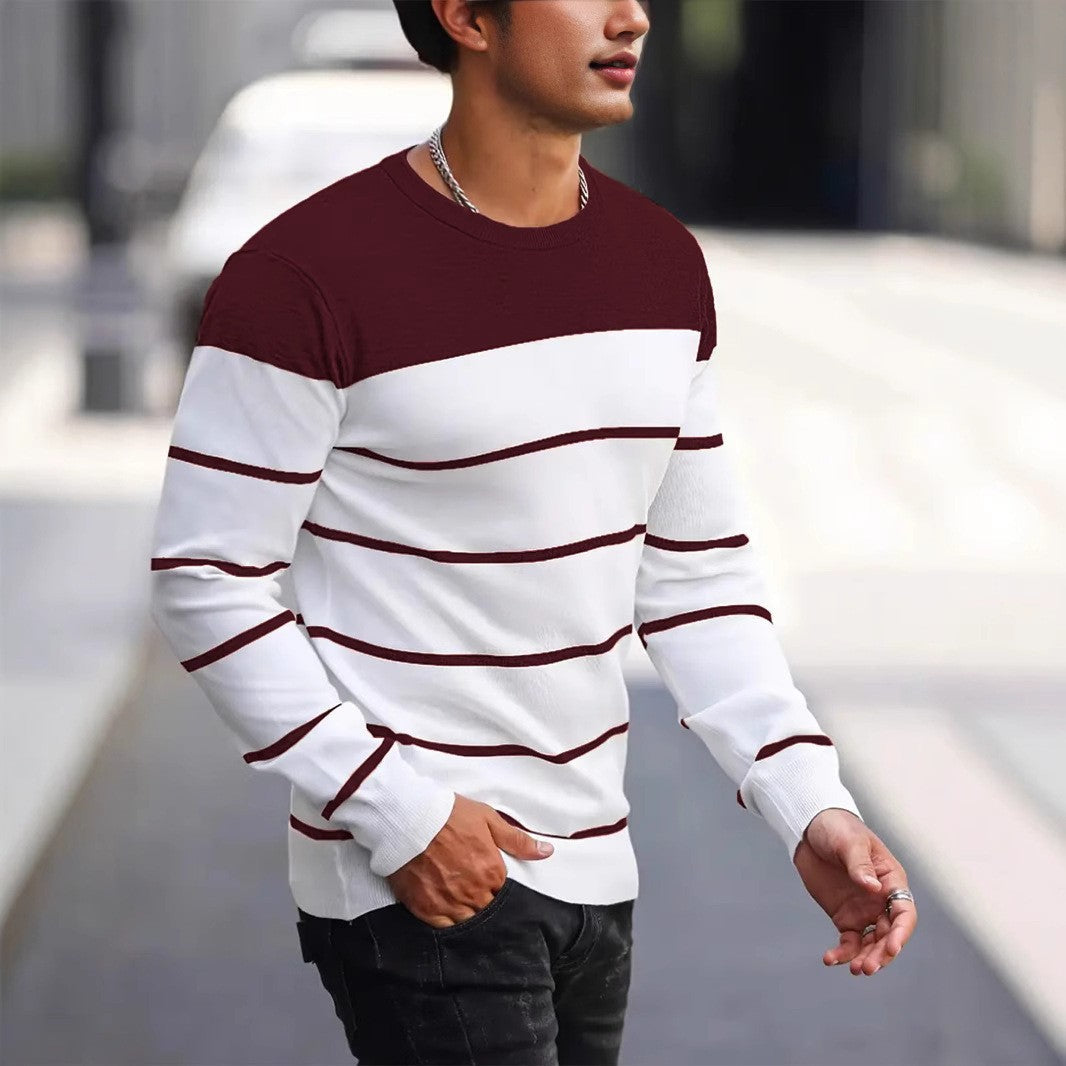 Men's Striped Knit Sweater Long Sleeve Crew Neck Casual Everyday Wear
