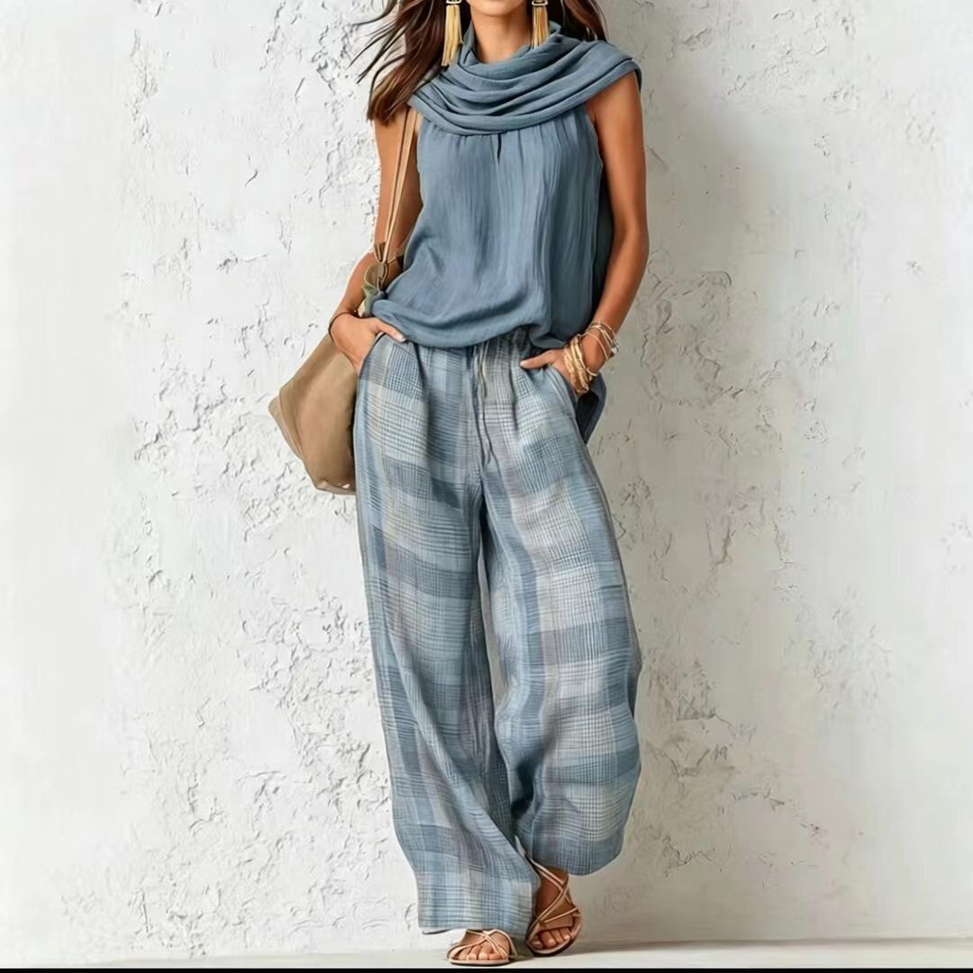 Plaid Wide-Leg Trousers Set