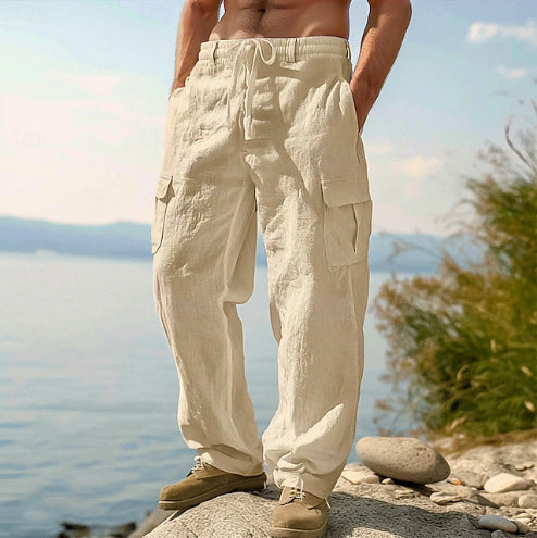 Men's Cargo Trousers Adjustable Waist Multi-Pocket Utility Tapered Drawstring Casual Streetwear Workwear Everyday