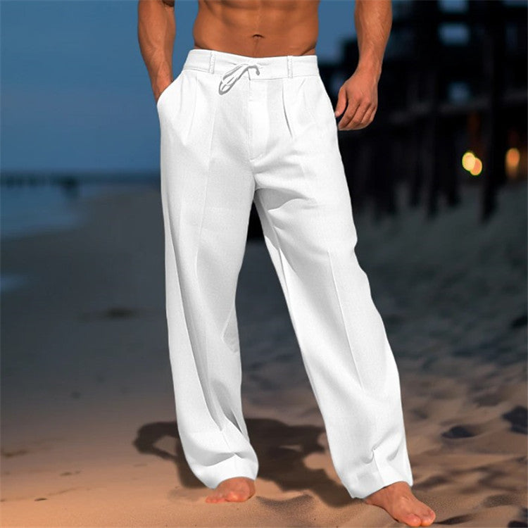 Men's Beach Trousers Linen Relaxed Fit Drawstring Elastic Waist Breathable Casual Holiday Everyday Loungewear Corin