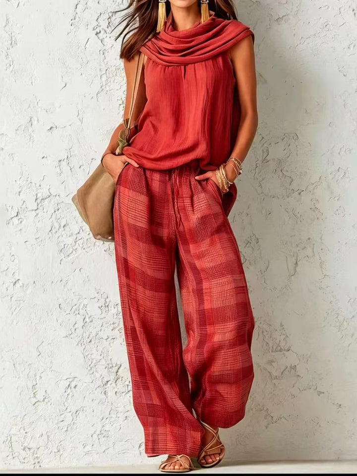 Plaid Wide-Leg Trousers Set