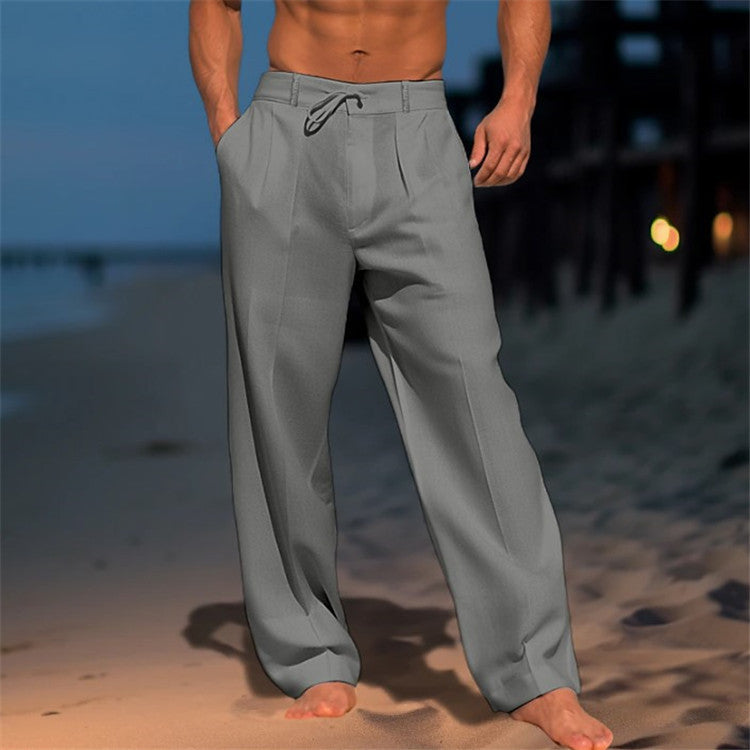 Men's Beach Trousers Linen Relaxed Fit Drawstring Elastic Waist Breathable Casual Holiday Everyday Loungewear Corin