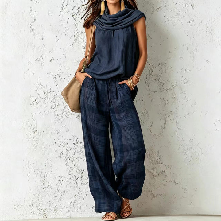 Plaid Wide-Leg Trousers Set