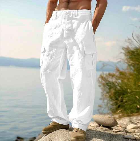 Men's Cargo Trousers Adjustable Waist Multi-Pocket Utility Tapered Drawstring Casual Streetwear Workwear Everyday
