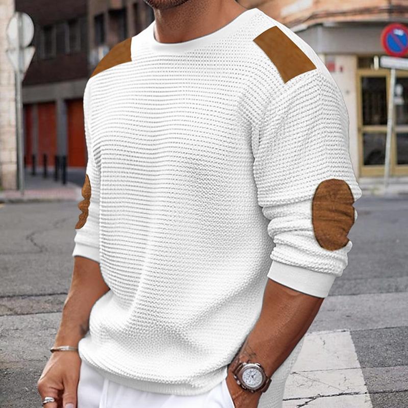 Men's Regular Fit Jumper Patch-Knit Long Sleeve Crew Neck Casual Wear