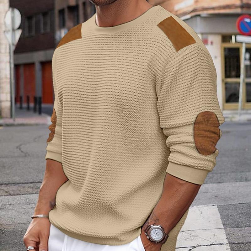 Men's Regular Fit Jumper Patch-Knit Long Sleeve Crew Neck Casual Wear
