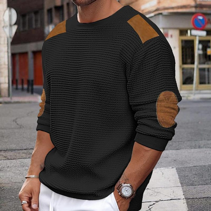 Men's Regular Fit Jumper Patch-Knit Long Sleeve Crew Neck Casual Wear