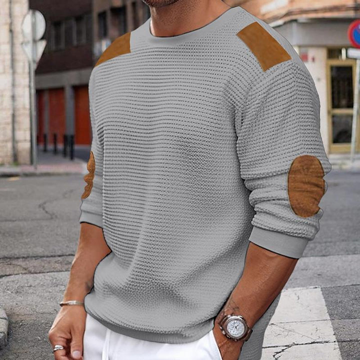 Men's Regular Fit Jumper Patch-Knit Long Sleeve Crew Neck Casual Wear