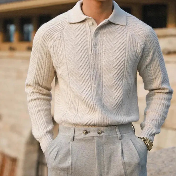 Men's Knit Polo Jumper Regular Fit Long Sleeve Collared Casual Everyday