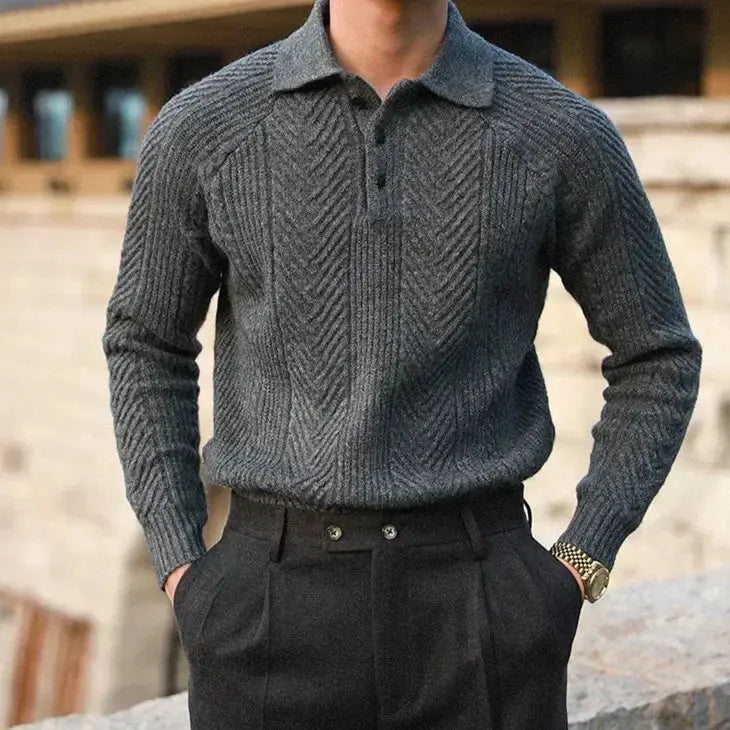 Men's Knit Polo Jumper Regular Fit Long Sleeve Collared Casual Everyday