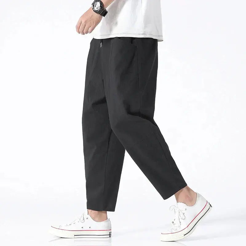 Men's Cropped Trousers Tapered Fit Flat-Front Smart-Casual Office Everyday Tailored Modern Versatile Relaxed