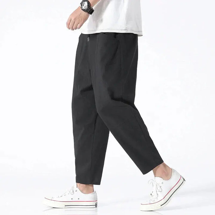 Men's Cropped Trousers Tapered Fit Flat-Front Smart-Casual Office Everyday Tailored Modern Versatile Relaxed