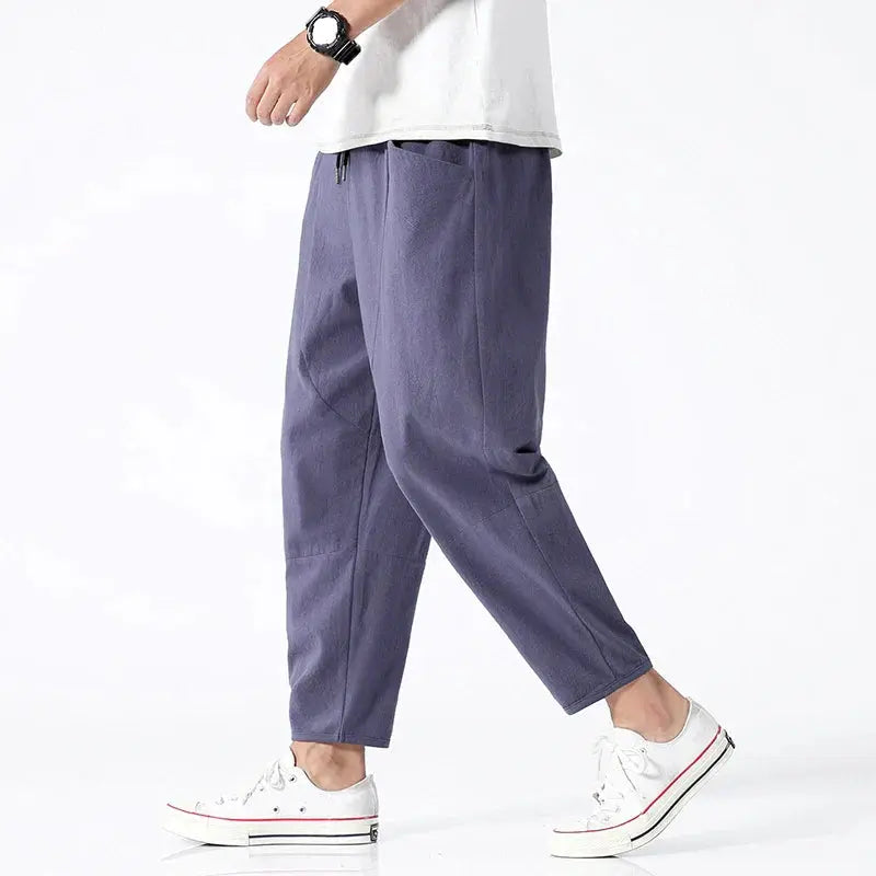 Men's Cropped Trousers Tapered Fit Flat-Front Smart-Casual Office Everyday Tailored Modern Versatile Relaxed