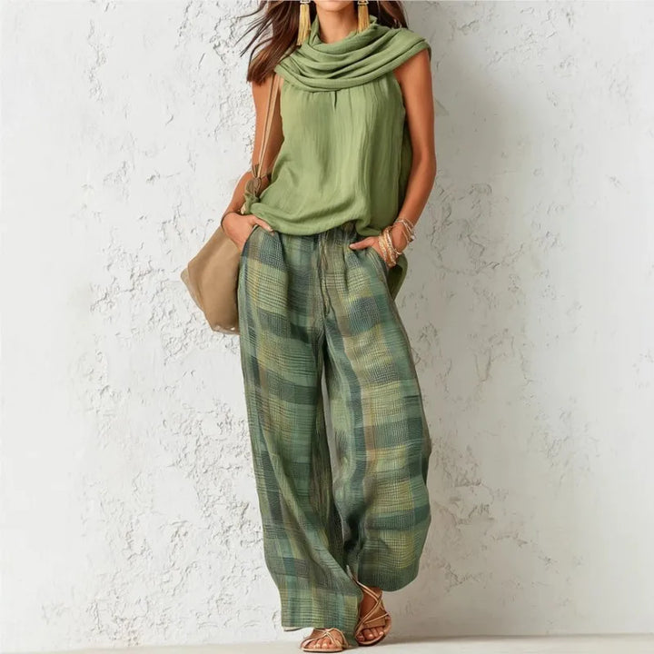 Plaid Wide-Leg Trousers Set