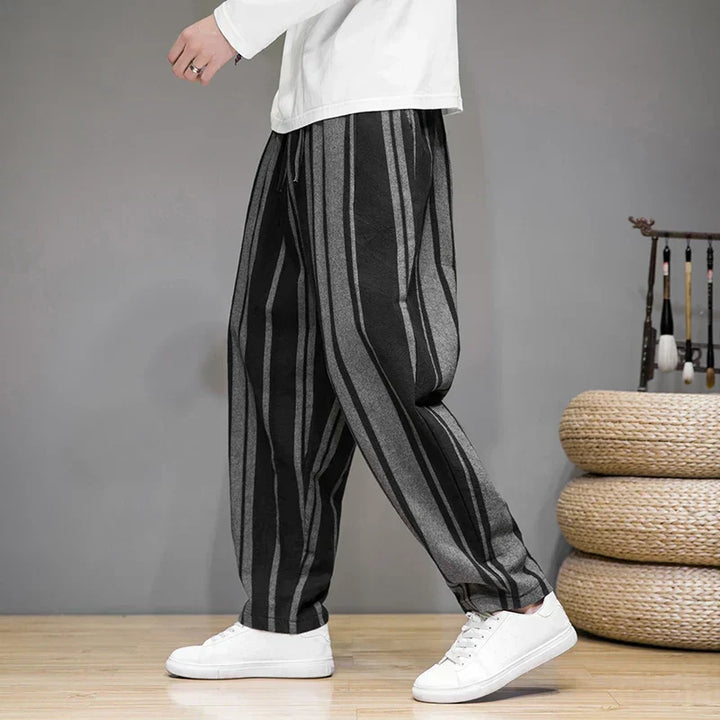 Men's Cropped Trousers Striped Linen Drawstring Elastic Waist Breathable Summer Holiday Casual Beau