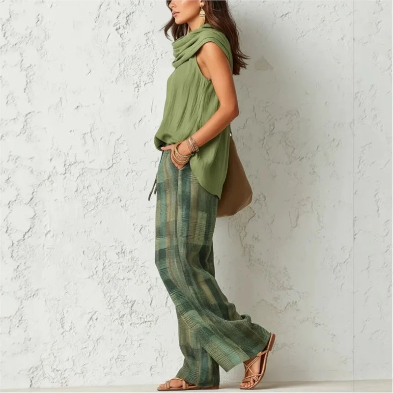 Plaid Wide-Leg Trousers Set