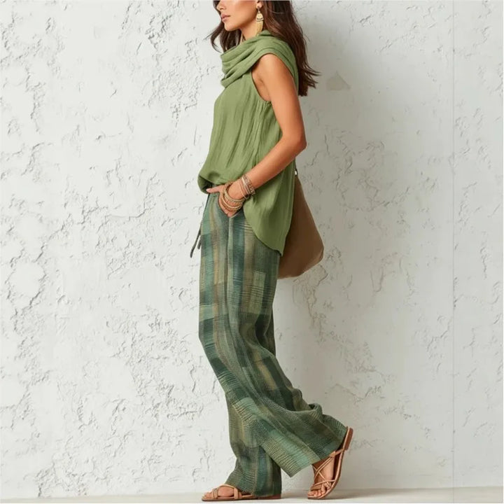 Plaid Wide-Leg Trousers Set