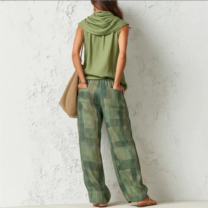 Plaid Wide-Leg Trousers Set