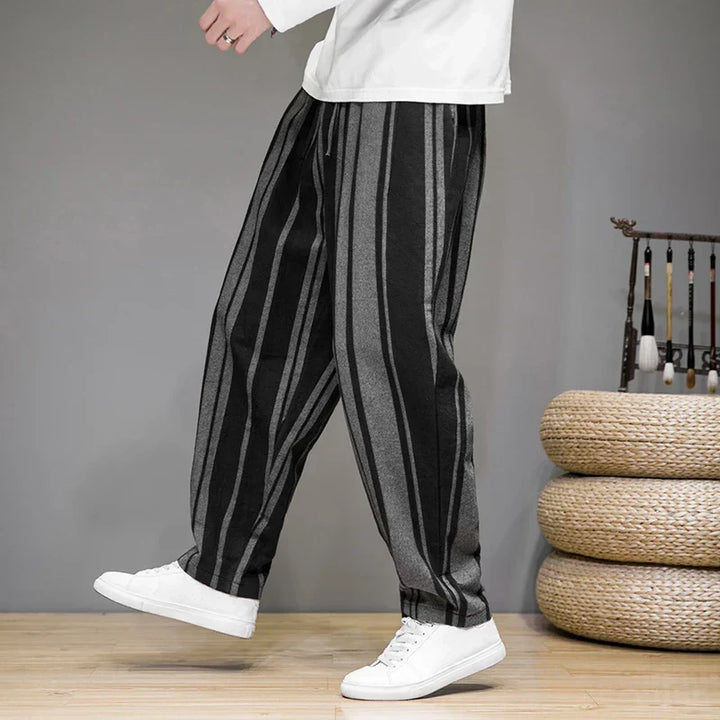 Men's Cropped Trousers Striped Linen Drawstring Elastic Waist Breathable Summer Holiday Casual Beau
