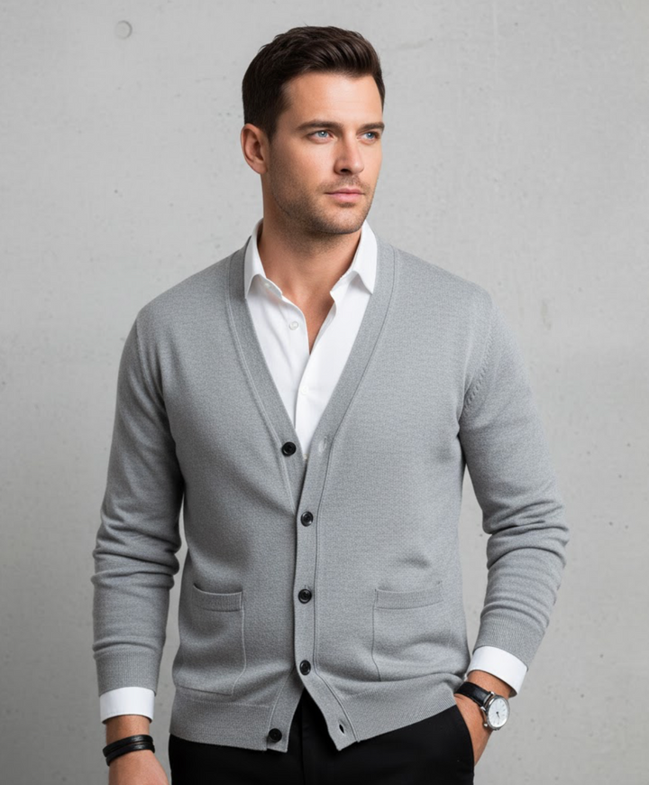 Men's V-Neck Cardigan Button-Up Knitted Ribbed Layering Casual Smart-Casual Office Everyday Warm Soft Versatile