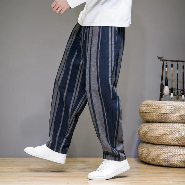 Men's Cropped Trousers Striped Linen Drawstring Elastic Waist Breathable Summer Holiday Casual Beau