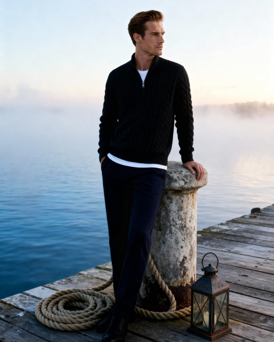 Men's Half-Zip Sweater Knitted Ribbed Pullover Classic Casual Smart-Casual Layering Everyday Warm Versatile Bramford