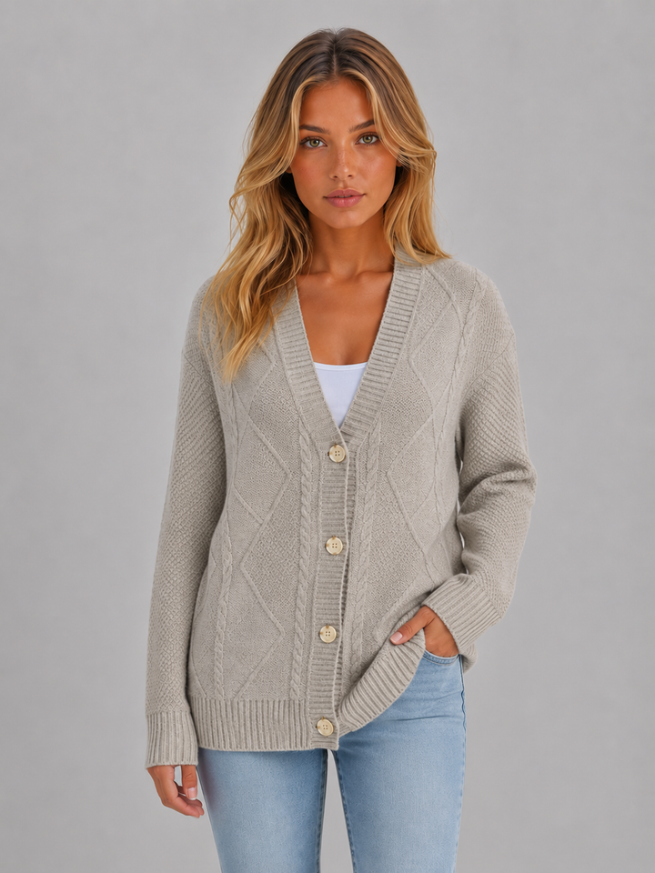 Women's Cable Knit Button Cardigan – Soft V-Neck Knitted Style