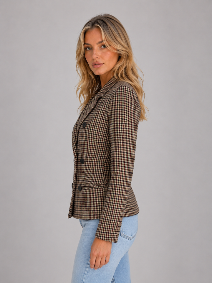Women's Checked Double Breasted Blazer – Tailored Smart Jacket