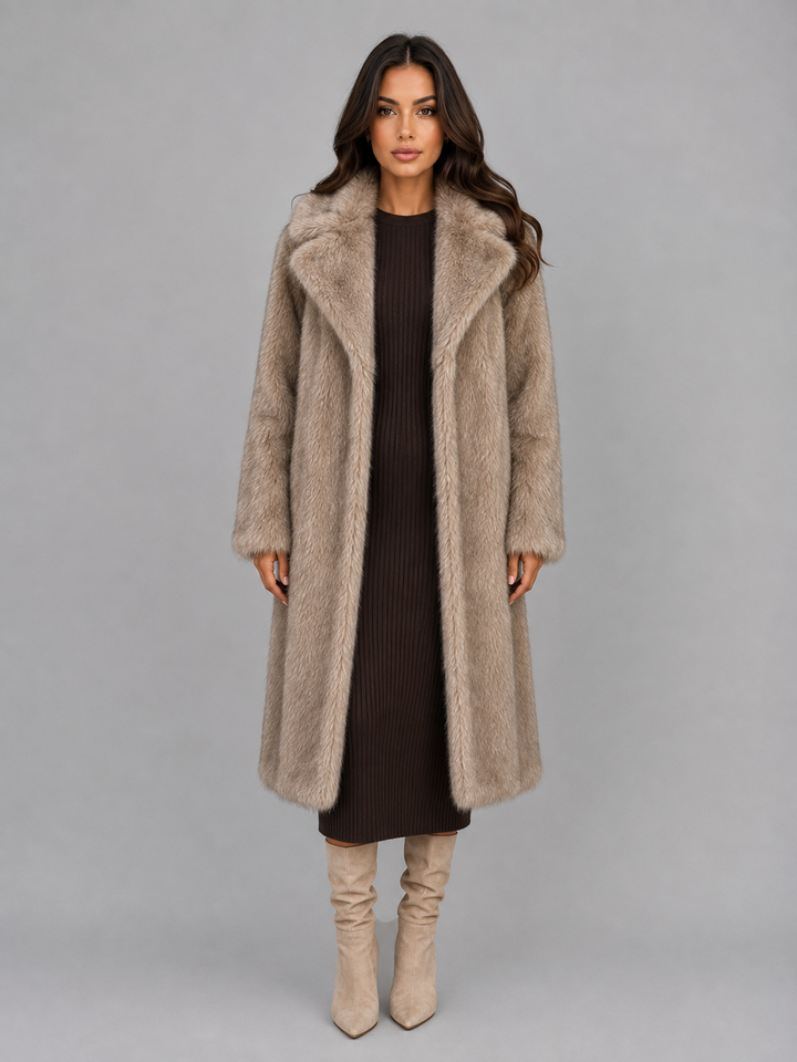 Women’s Faux Fur Long Coat – Oversized Plush Winter Jacket