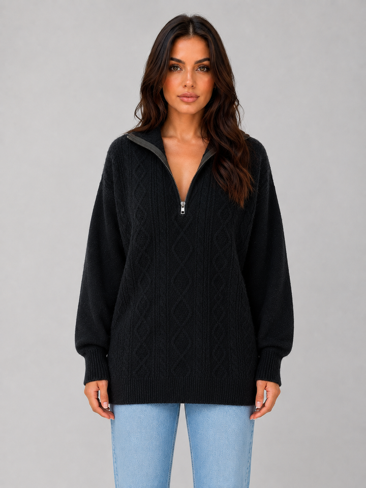 Women's Half Zip Cable Knit Jumper – Chunky Winter Sweater