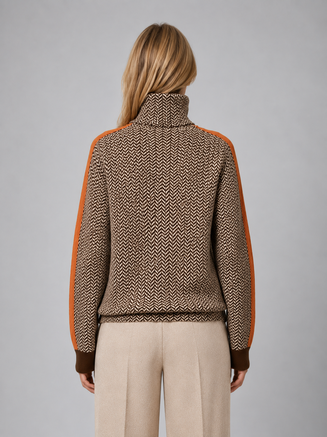 Women's Herringbone Turtleneck Jumper – Soft Knit High Neck Sweater