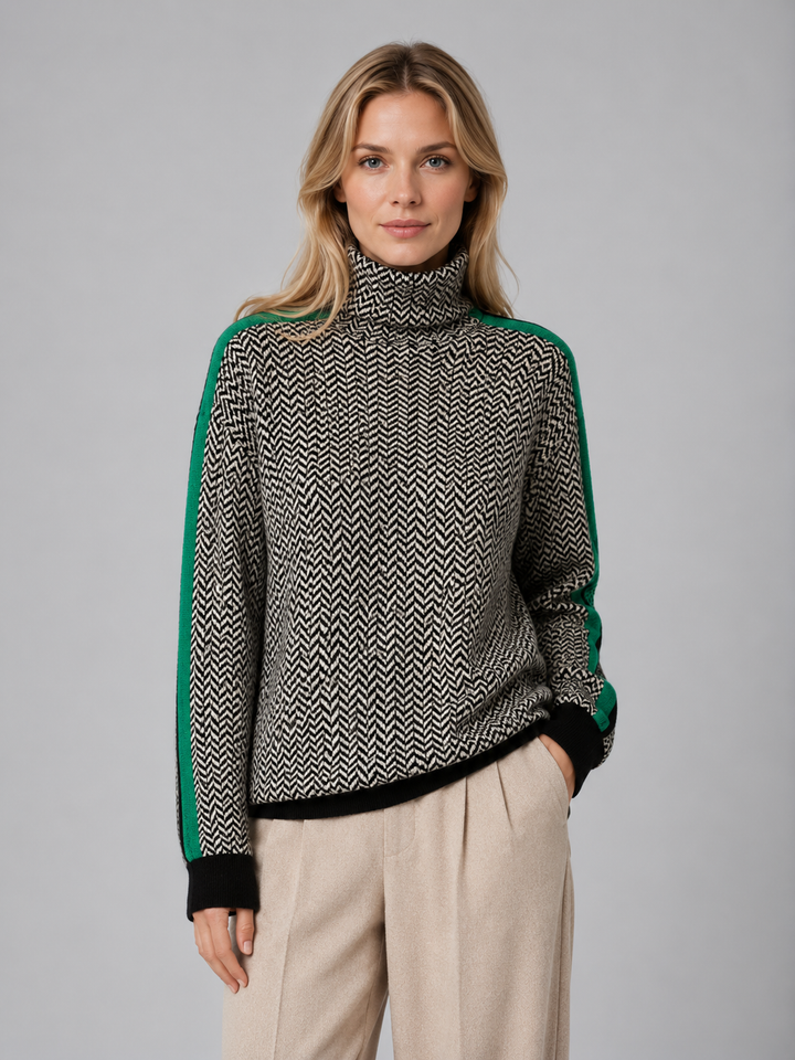 Women's Herringbone Turtleneck Jumper – Soft Knit High Neck Sweater