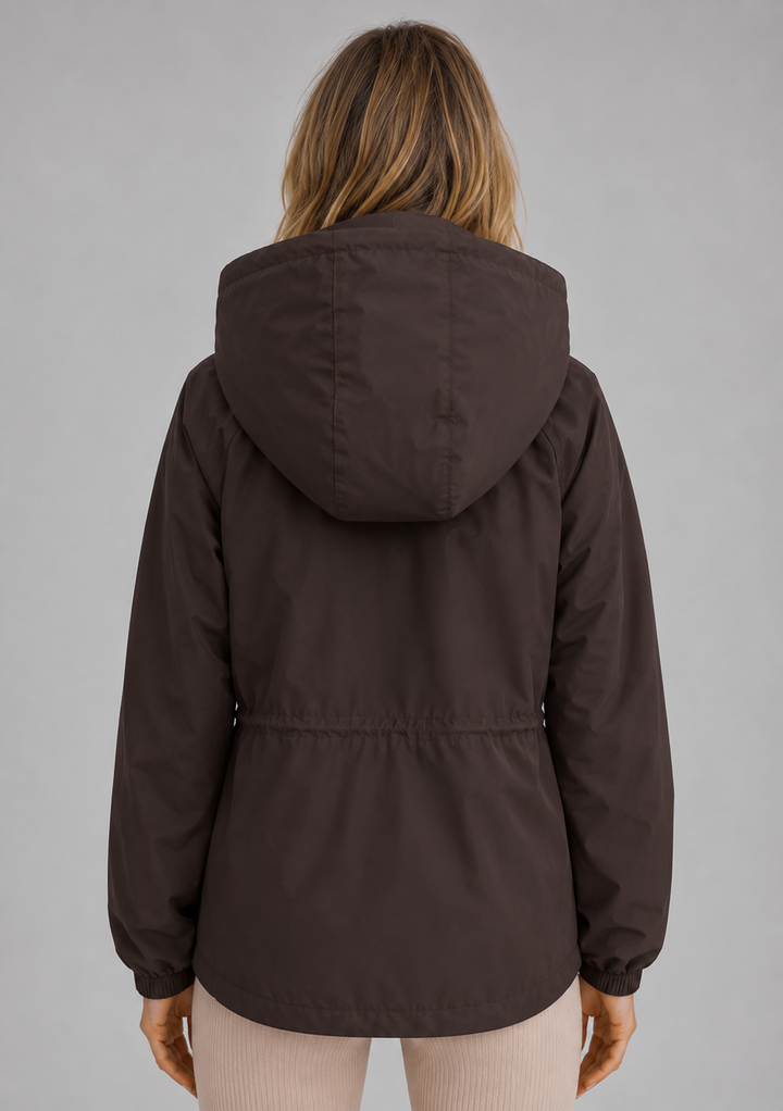 Women’s Hooded Rain Jacket – Water & Wind Resistant Drawstring Coat