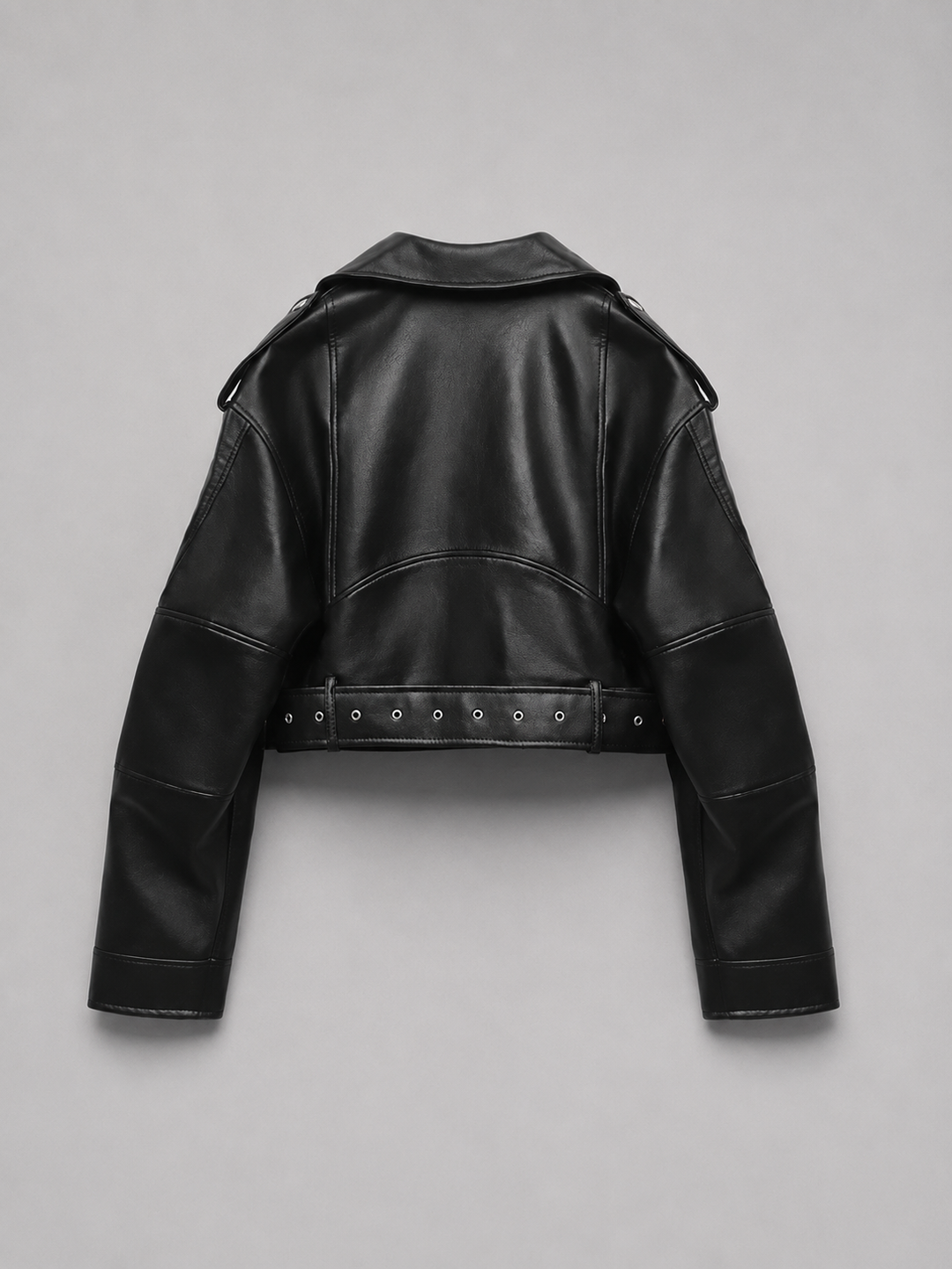 Women's Leather Look Biker Jacket – Relaxed Fit Belted Moto Style