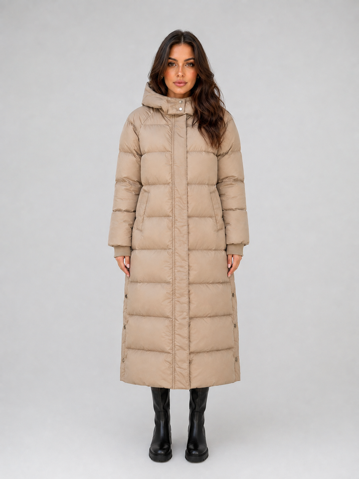 Women’s Long Puffer Coat – Hooded Padded Winter Jacket