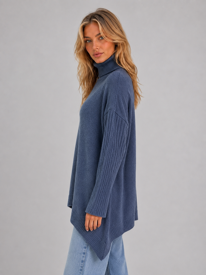 Women's Roll Neck Oversized Jumper – Soft Knit Longline Sweater