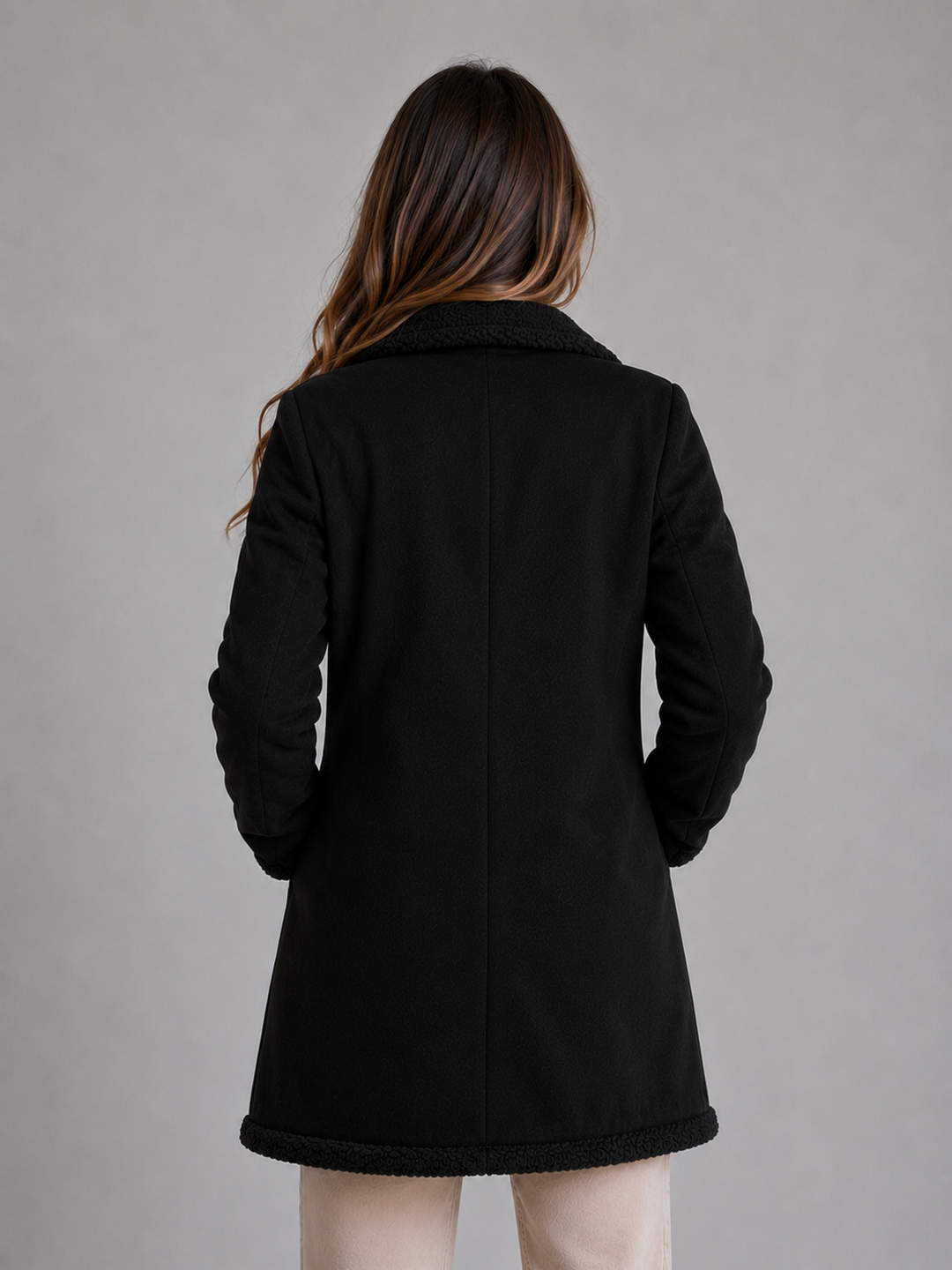 Women’s Suede Look Shearling Coat – Longline Teddy Trim Jacket