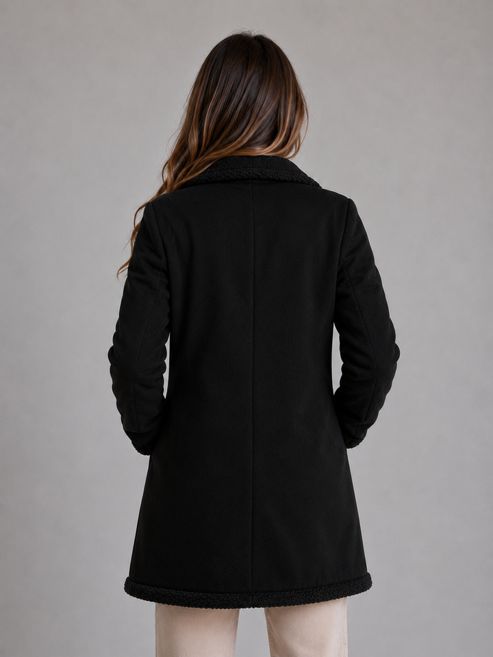 Women’s Suede Look Shearling Coat – Longline Teddy Trim Jacket