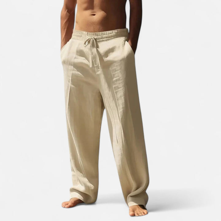 Men's Linen Trousers Relaxed Fit Drawstring Elastic Waist Breathable Summer Holiday Beach Casual Ari