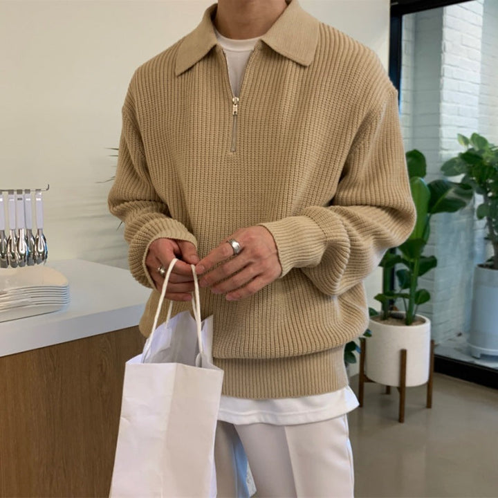 Men's Relaxed Fit Knitted Zip Jumper Casual Everyday Layering Classic